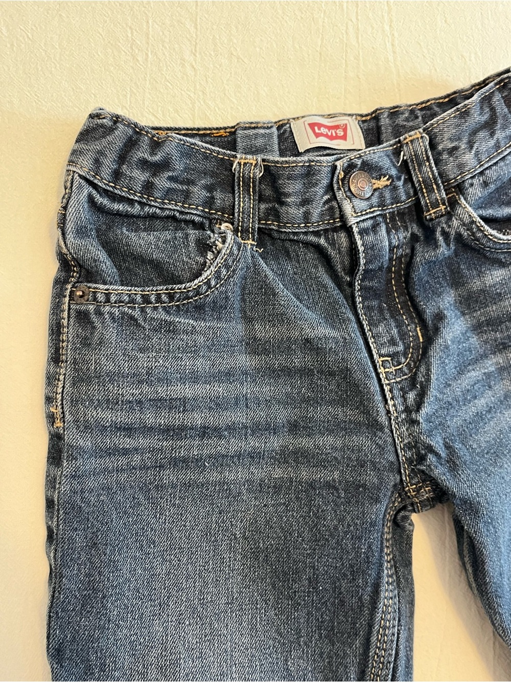 Levi’s Kids 7x Denin Jean Shorts Dark Wash Adjustable Waist Bermuda Flap Pockets - Picture 3 of 7